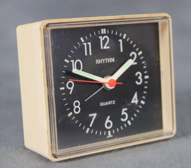 Vintage Rhythm Japan Small Bedside Alarm Clock Working Mid Century