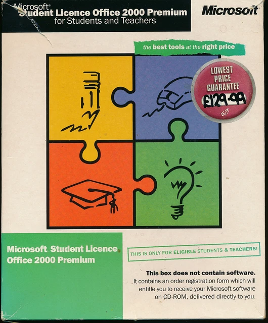 MICROSOFT STUDENT LICENCE OFFICE 2000 PREMIUM SOFTWARE 4 CD's £8.00