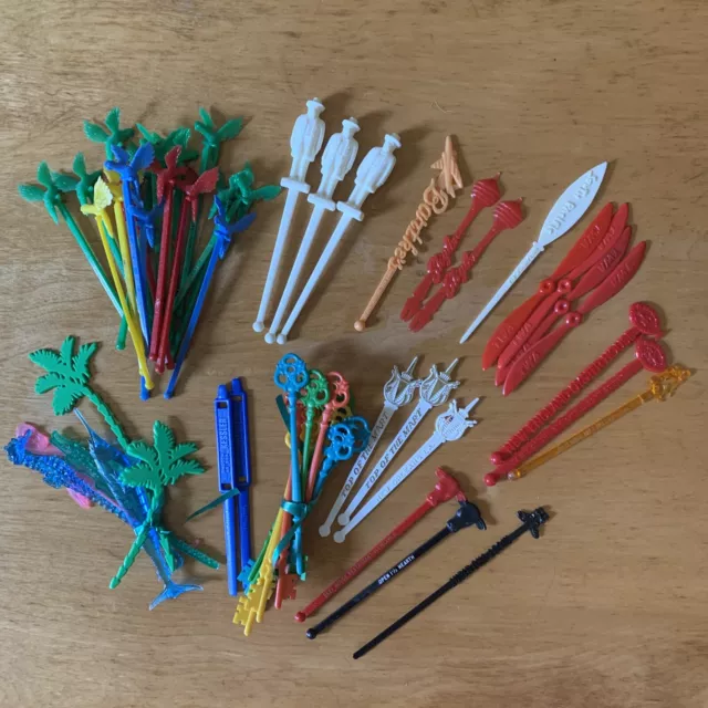 Lot of 56 Assorted Vintage Swizzle Sticks From All Over! Tiki, Whiskey, Florida