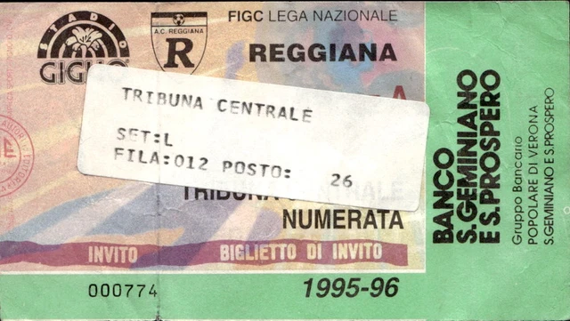 Ticket Match Reggina - Juventus 1996-97 - Souvenir Football