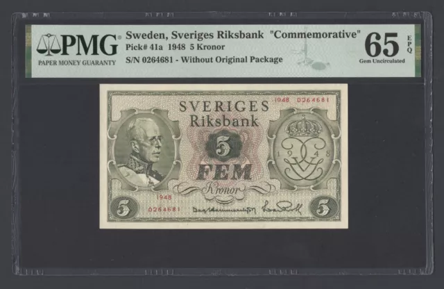 Sweden 5 Kronor 1948 P41a "Commemorative" Uncirculated Grade 65