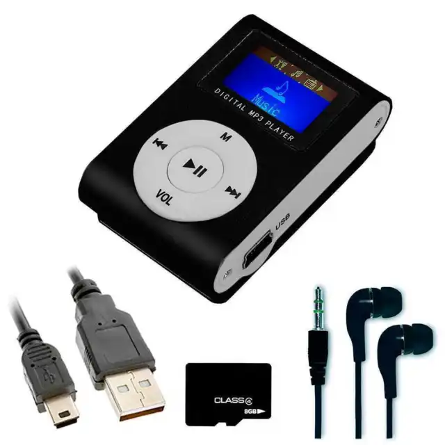 Mini lecteur de musique MP3 avec clip en métal + câble + casque + MicroSD 8...