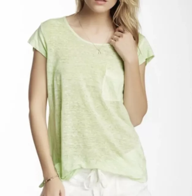 Joie XS green Cap Sleeve Pocket Tee Tshirt Slub Knit 100% Linen Rancher D Burnou