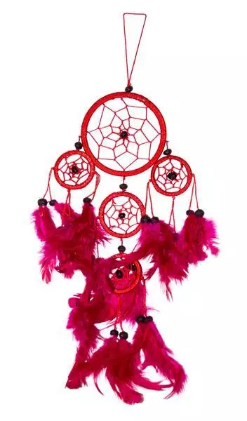 40cm x 9cm Dreamcatcher Rot Traumfänger Pink Federn Gute Träume Indianer 5 Ringe