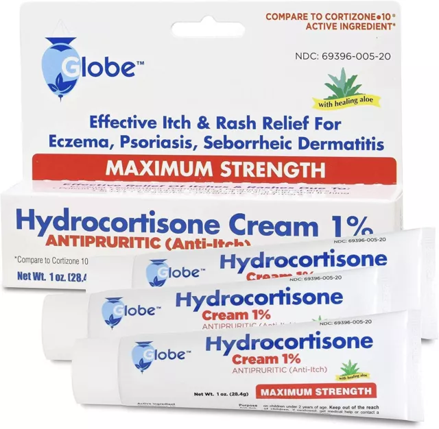 Globe Hydrocortisone Maximum Strength Cream 1% w/ Aloe, Anti-Itch Cream