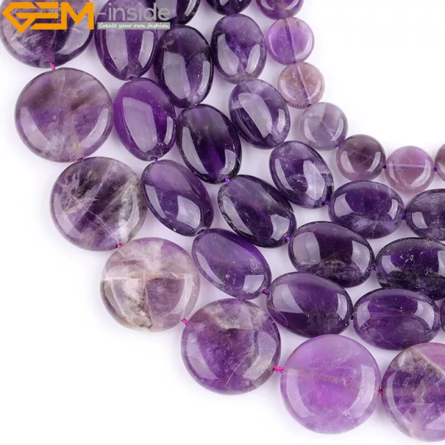 Natural Gemstone Coin Amethyst Quartz Stone Loose Beads For Jewelry Making 15"