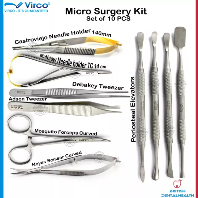 Periosteal Elevator Micro Surgery Kit Noyes Scissors Casteroviejo Needle Holder