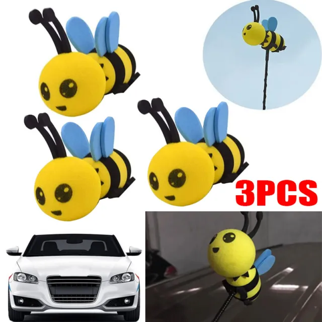 3Pcs Car Antenna Toppers Cute Honey Bee Aerial Balls Happy Face Bumble Bee Car