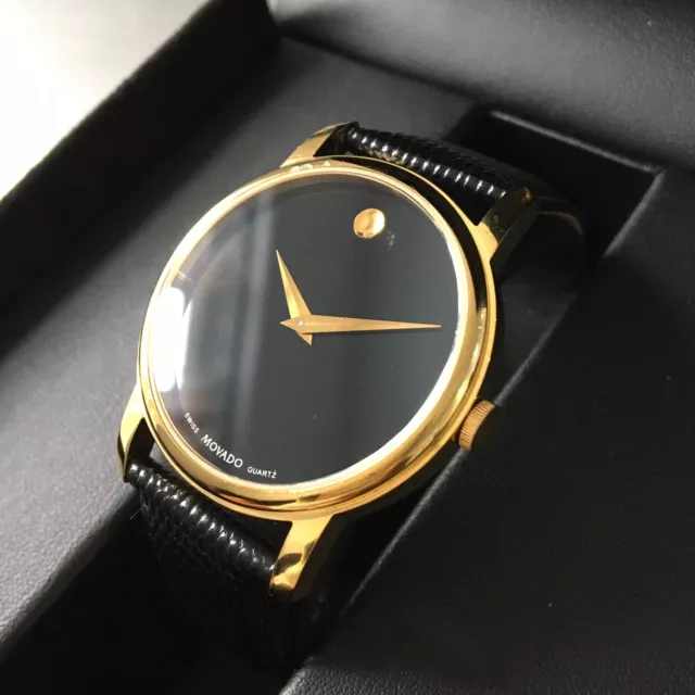 Mens Movado Watch Swiss Museum Quartz Gold Steel Leather Genuine Boxed