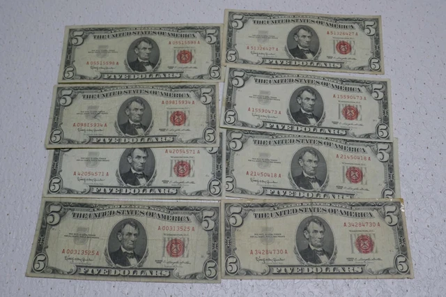 1963 Five Dollar $5 Bill Red Seal Note Randomly Picked FREE SHIPPING