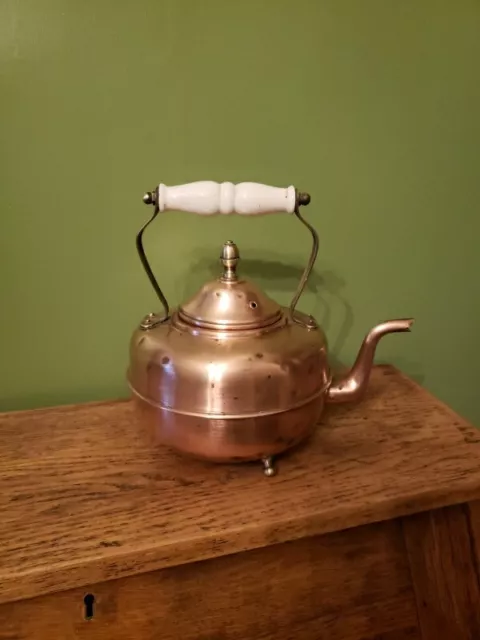 Vintage Copper Brass Kettle with Ceramic Handle