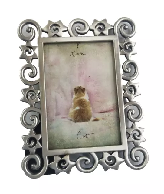 Vintage Elsal Brushed 3 X 5” Photo Stars Picture Frame Cat