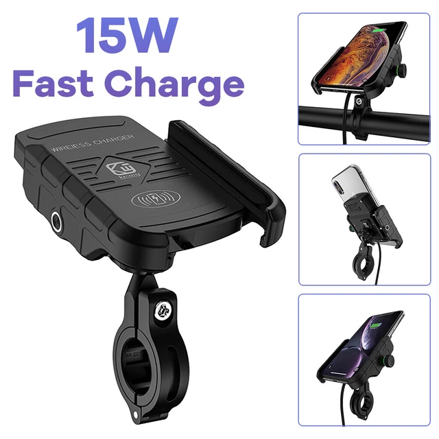 Motorcycle Motorbike Phone Holder Charger Quick Fast Wireless Charging Black