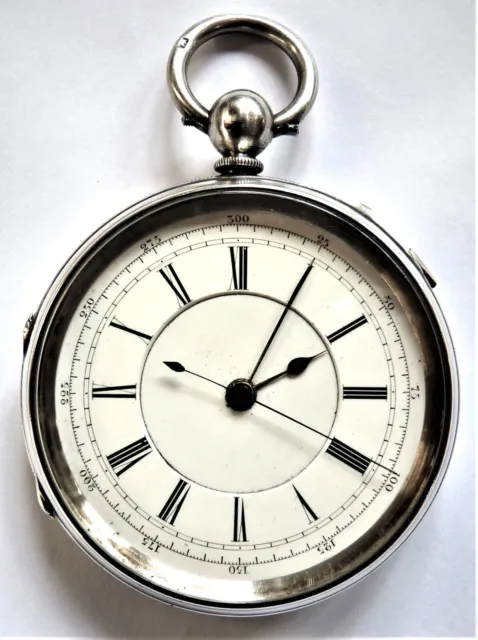 (199) English Silver Fusee Chronograph Pocket Watch, HM 1891. Running Order.