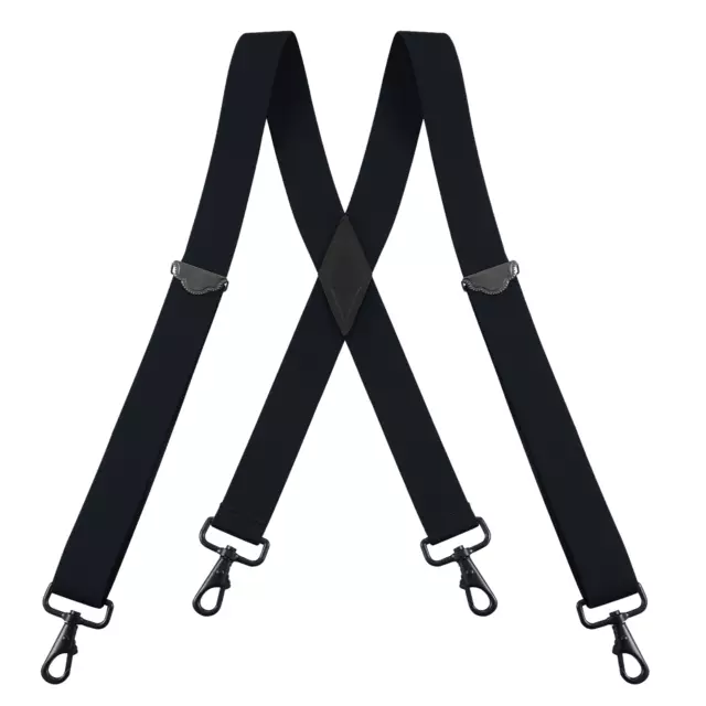 Buyless Fashion Suspenders for Men - 48" Adjustable 1 1/4" - X Back Black Hooks