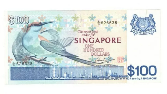 1977 SINGAPORE 100 Dollars Banknote P14 Birds Series A/19 626638 GVF pin holes