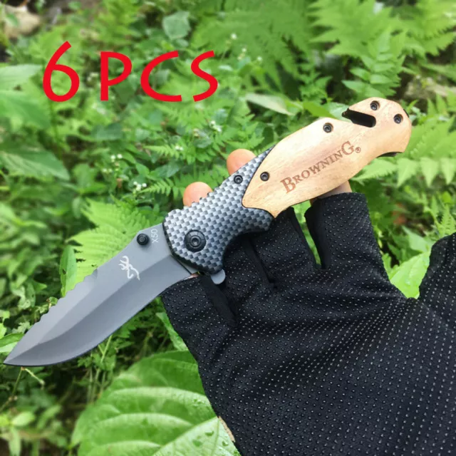 6PC Browning Folding Knife X50 Outdoor Pocket Knife Camping Hunting Survival