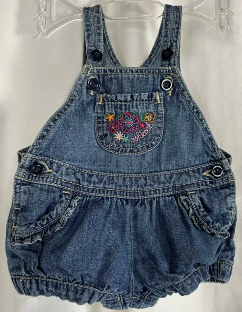 Oshkosh Bgosh Baby Girl 6M Denim Bubble Vestbak Romper Floral Embroidery 6 Month