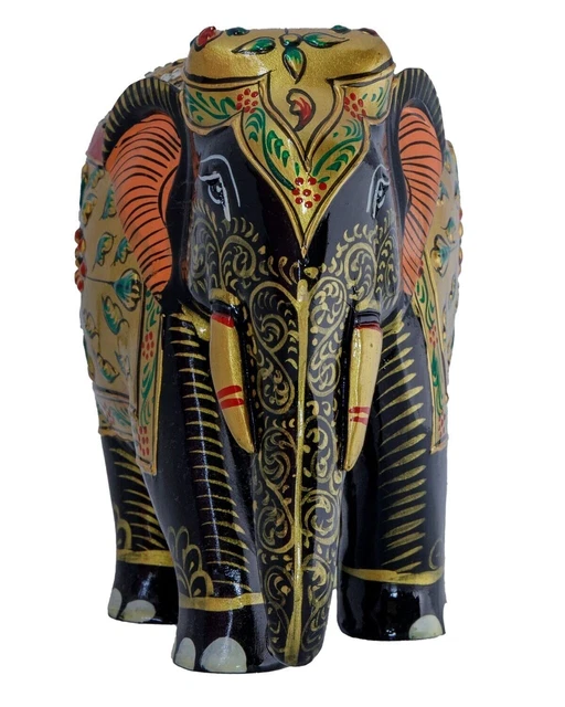Hand Carved  Embossing Wooden Elephant  Statue  for Home Office Decor
