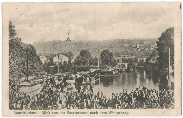 Saarbrücken, Blick von der Saarterrasse nach dem Winterberg, alte Ak um 1915