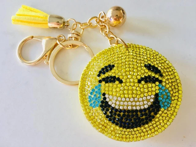 SMILEY FACE EMOJI Emoticon Crystal Key Chain Keyring Charm Gold Bag ...