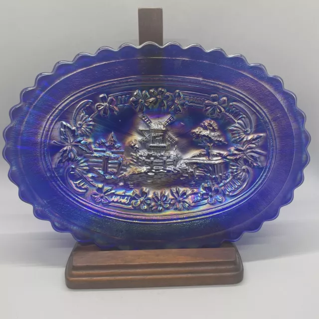 Imperial Glass Windmill Plate Dresser Tray carnival Blue COBALT