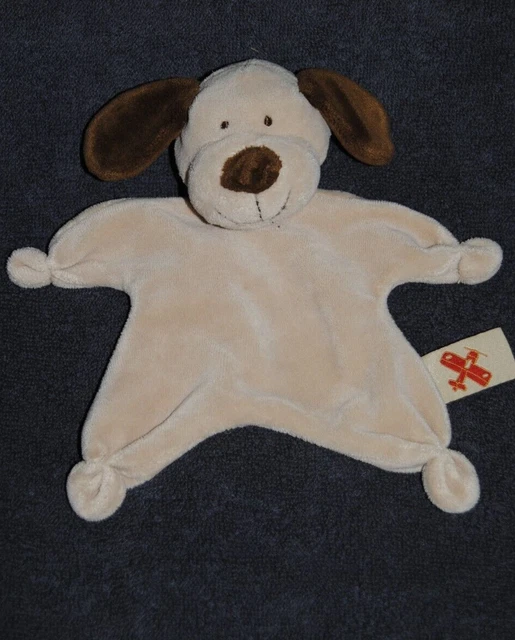 Doudou Plat Chien Beige NICOTOY Oreilles Nez  Marron Brun 4 Nœuds Peluche TTBE
