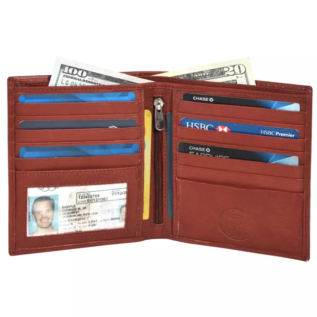 Leatherboss Genuine Leather Men's Hipster RFID Card Holder Bifold Wallet