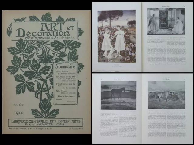 Art Et Decoration - Aout 1910 - Jeanne Simon, Nils Kreuger, Sezille, Taillens