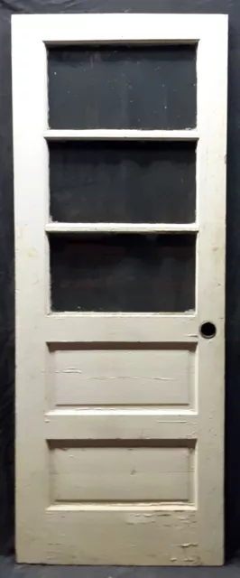 29.5"x79" Antique Vintage Old SOLID Wood Wooden Entry Door 3 Window Glass Panels