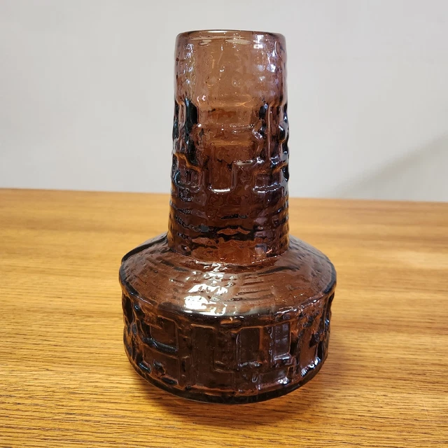 Vintage MCM Swedish Ruda Glasbruk Göte Augustsson Glass Vase Dark Amber
