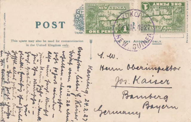 1927: Postcard Truro/New Guinea to Germany