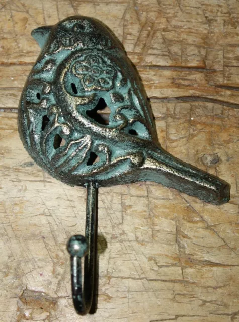 1 Cast Iron Antique Style BLUE BIRD Coat Hooks Hat Hook Rack Towel Dove Garden