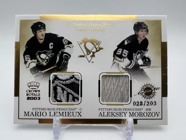 2003 Crown Royale Dual Game Worn Mario Lemieux Aleksey Morozov NHL SHIELD /203