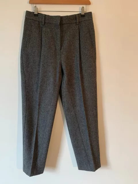 MAJE charcoal high waist tapered wool trousers w front pleats - UK 10 - £345