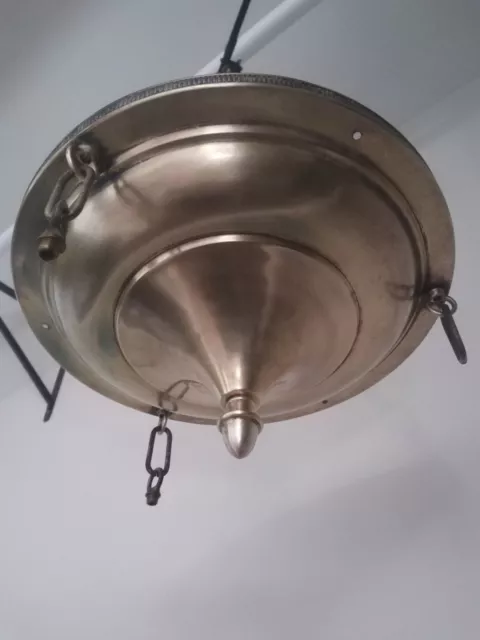 Antique 1920s Solid Brass Drop Pan Light Fixture Chandelier 13.5 inch diameter