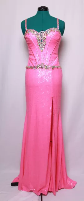 Precious Formals Bubble Gum Pink Gems Sequins Prom Formal Gown Dress 0