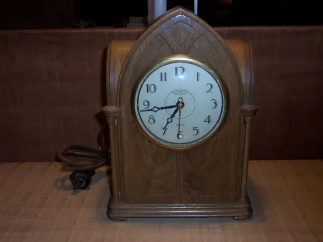 Vintage Ingraham Gothic Cathedral Strike Electric Self Starting Wooden Clock