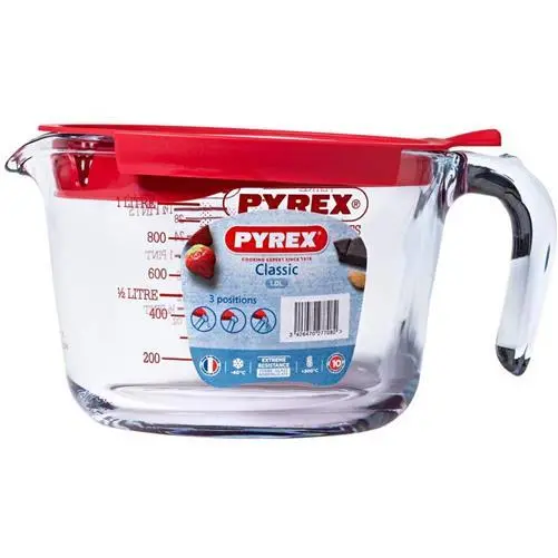 Pyrex Classic Glas Messkrug Vorbereitung Ware Mischen mit Deckel hohe Festigkeit 1L 2