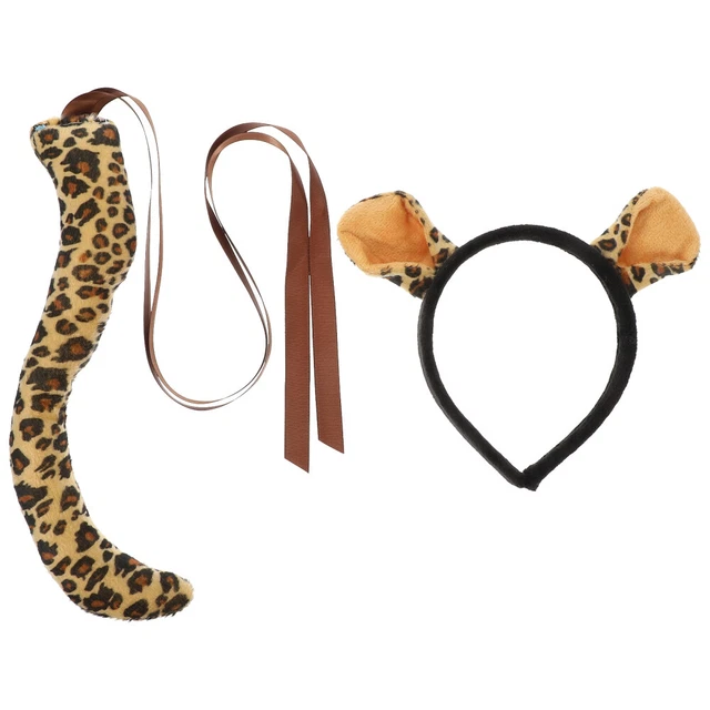 baotongle Ensemble de costume de léopard pour femme - Visage artistique - Autocollant animal - Bandeau nœud papillon - Oreilles de léopard - Bandeau