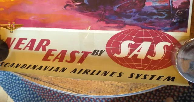 Vintage Original NEAR EAST SAS Scandinavian Airlines Systems Poster Advertising 2