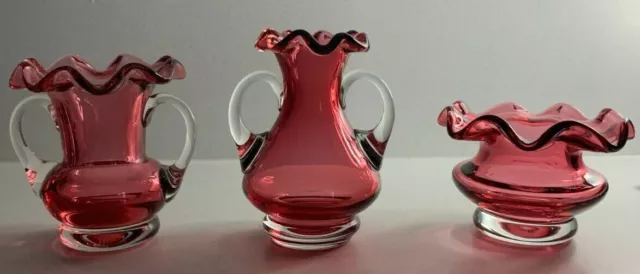 Vintage Set of Webb Continental Victorian Style Pink Cranberry Glass Vases Vase 3
