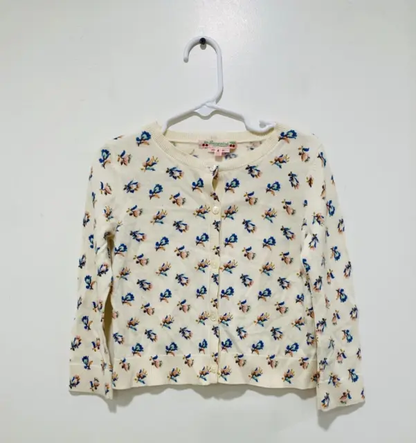 Bonpoint Girls Ivory Button Down Cardigan W/ Flowers Size 4 Great Condition