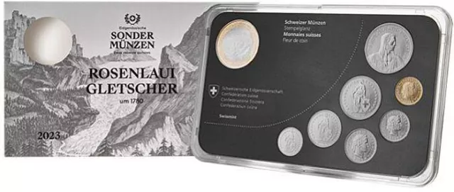 Schweiz Kursmünzensatz KMS 2023 stgl. mit 10 sfr. Rosenlauigletscher 18,85 sfr