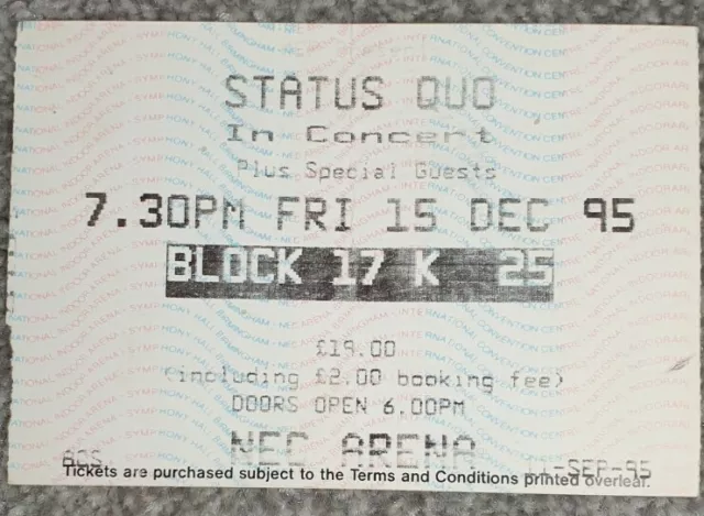 STATUS QUO NEC Birmingham 15th December 1995 USED TOUR TICKET STUB