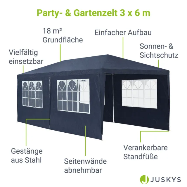 Partyzelt Pavillon Gartenzelt Gartenpavillon Festzelt Gazebo 3x6 m blau Juskys® 3