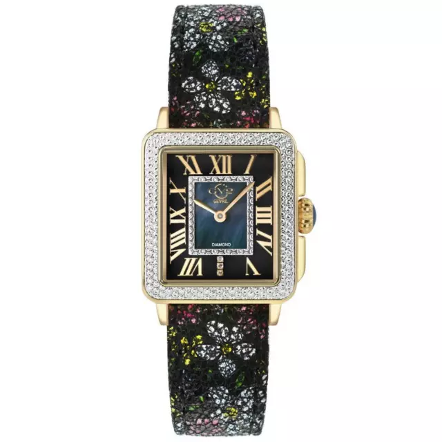 Gv2 By Gevril Women's 12307F Padova Floral MOP Dial Diamond Leather Swiss Watch