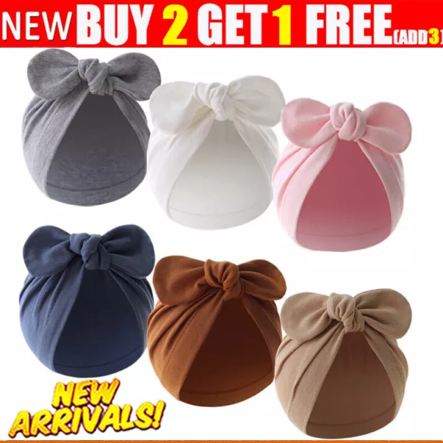 Infant Baby Kids Beanie Turban Hat Rabbit Ear Bow Knot Cap Newborn Head Wrap