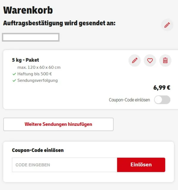 5 DHL Paketmarken (Codes) 5 kg Paket für Versand in Deutschland online einlösbar