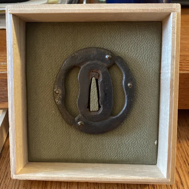 Edo Period Tsuba For Katana- SUKASHI- Gold Embellishments - In Wood Case